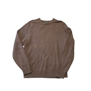 Lands End Fisherman Crewneck Sweater BROWN Medium